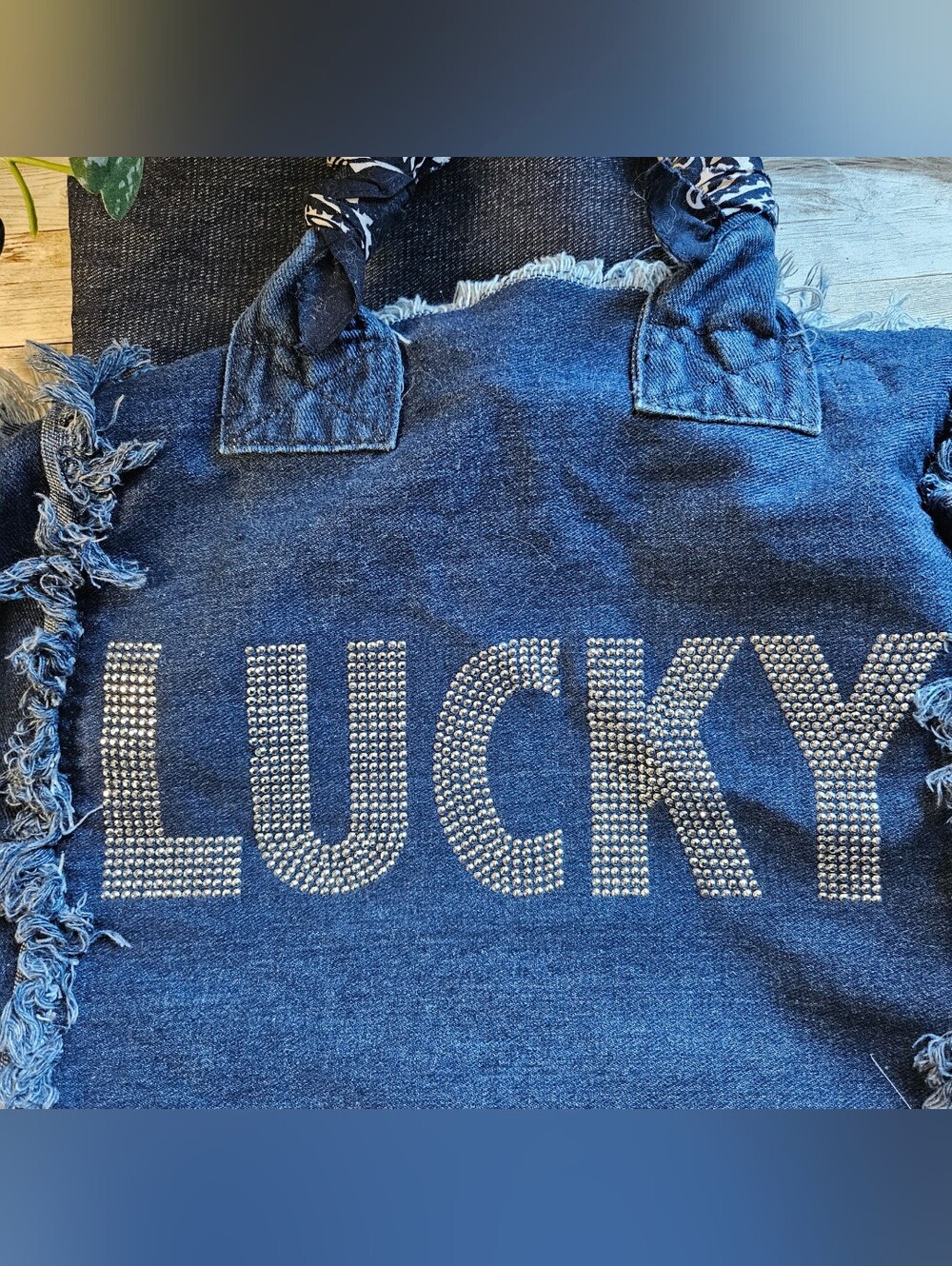 HipChik Couture bag is a medium-to-large tote dark blue denim. Lucky across - Picture 9 of 11